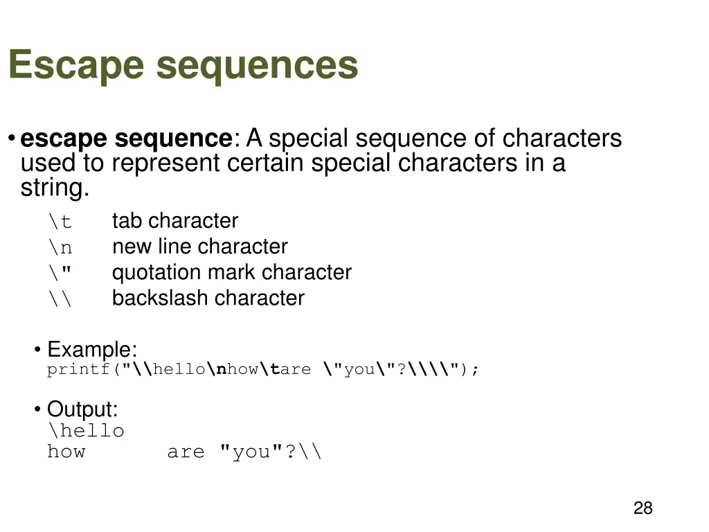 escape sequences