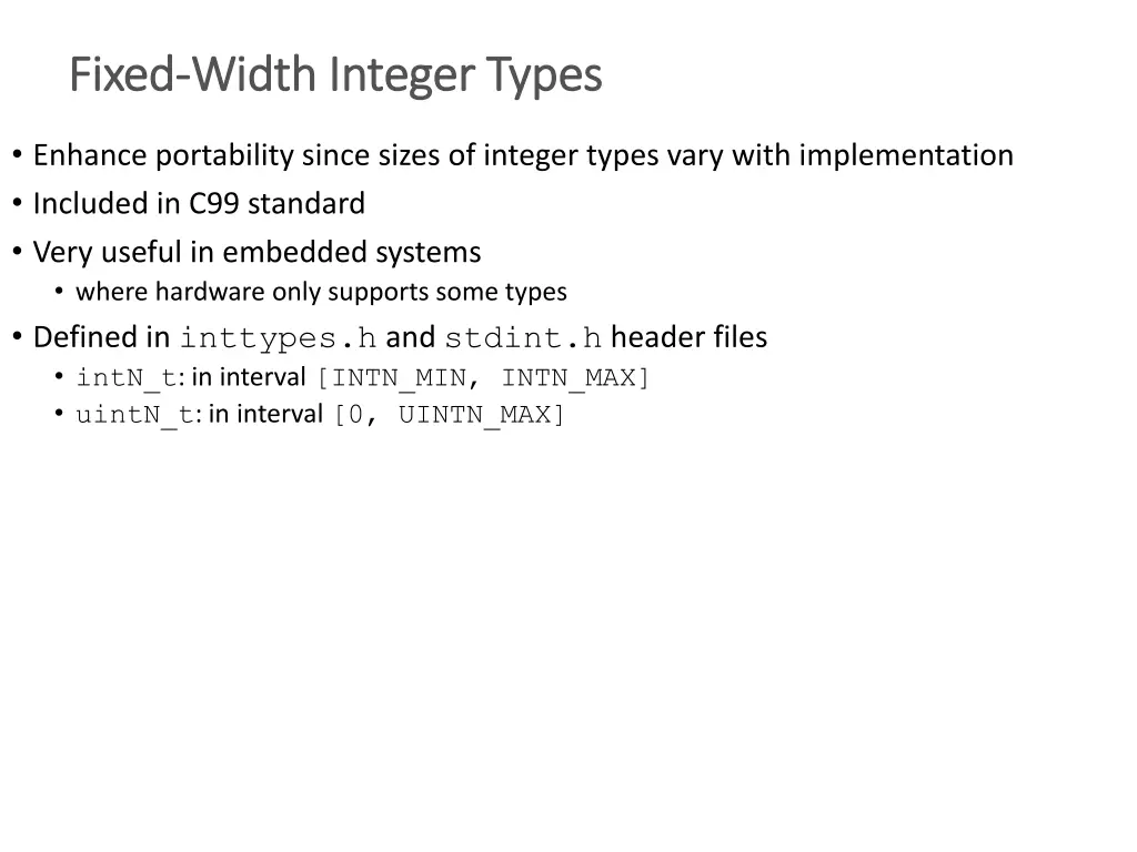 fixed fixed width integer types width integer