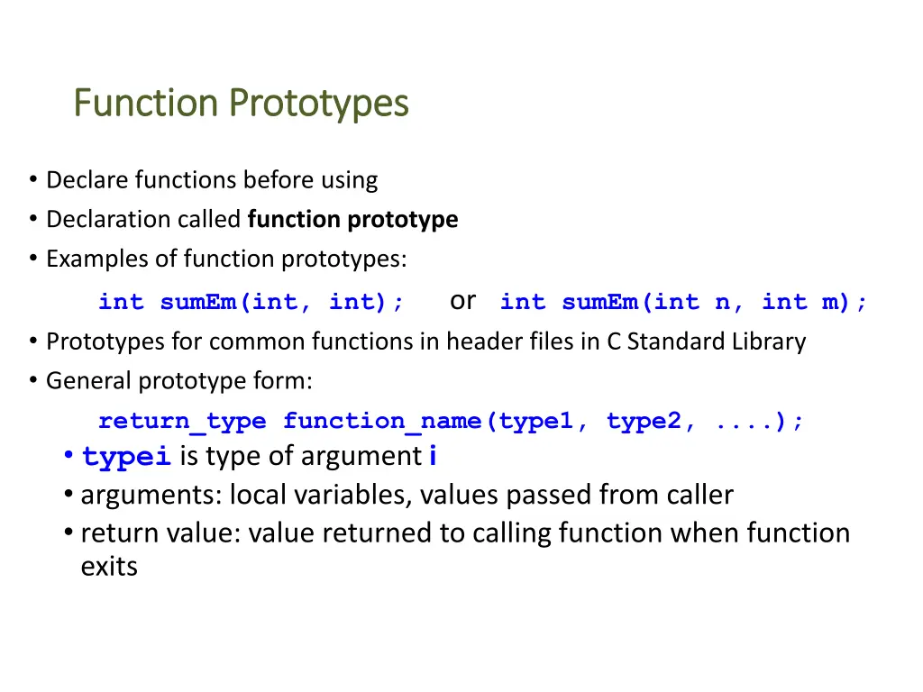 function prototypes function prototypes