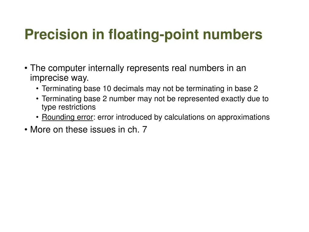 precision in floating point numbers
