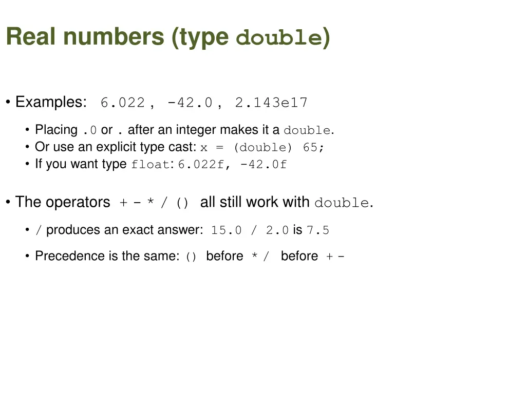 real numbers type double
