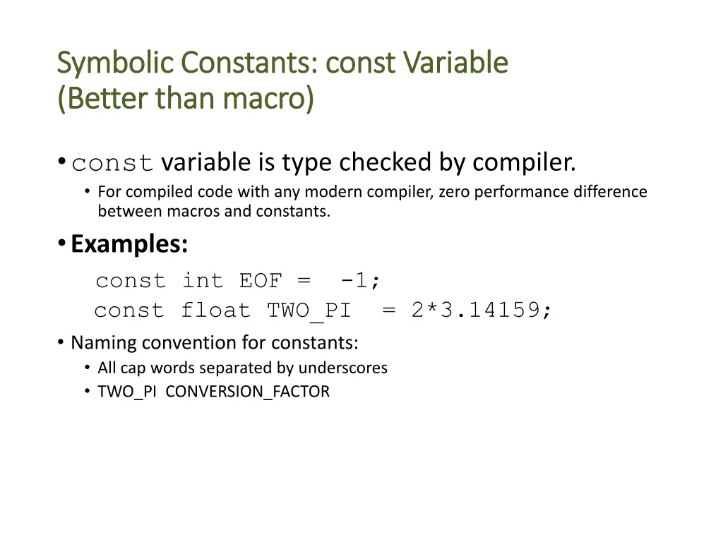 symbolic constants symbolic constants const
