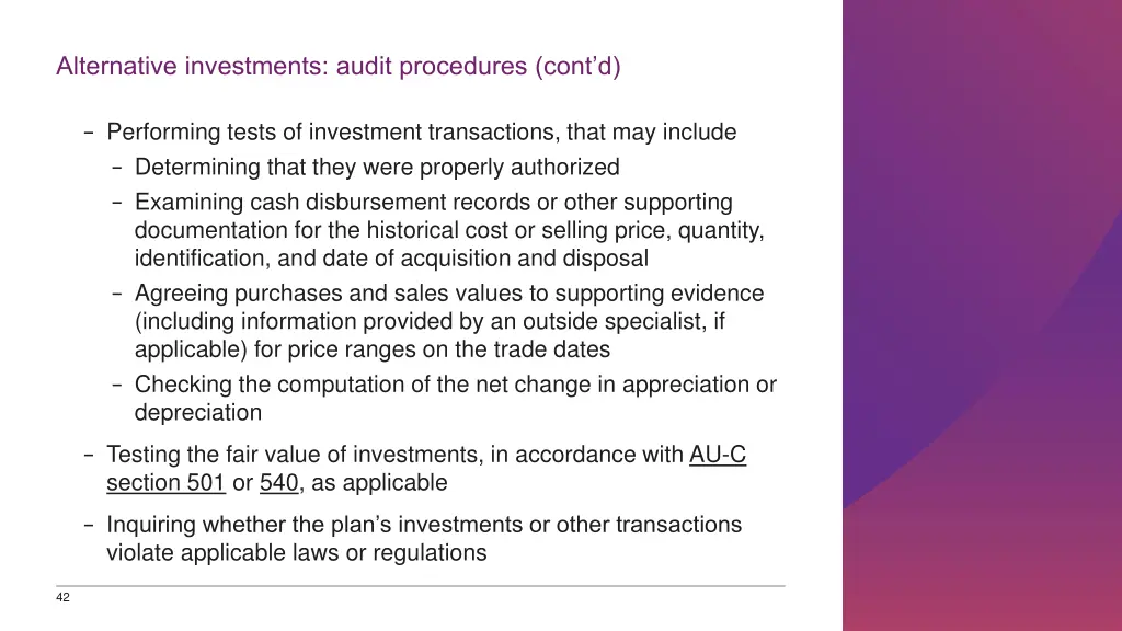 alternative investments audit procedures cont d 1