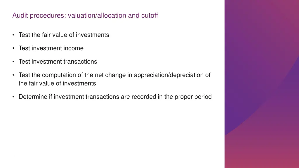 audit procedures valuation allocation and cutoff