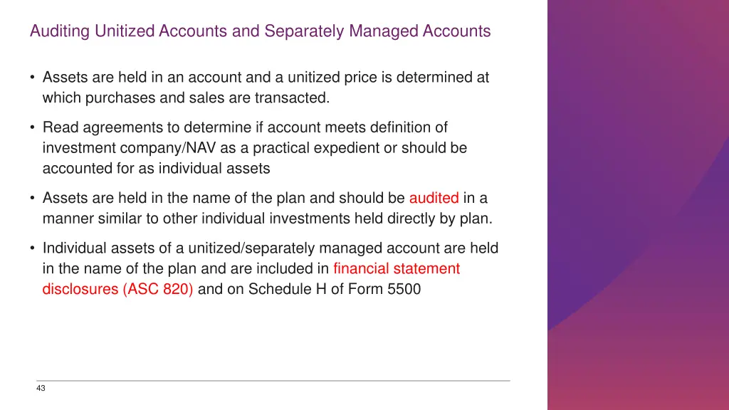 auditing unitized accounts and separately managed