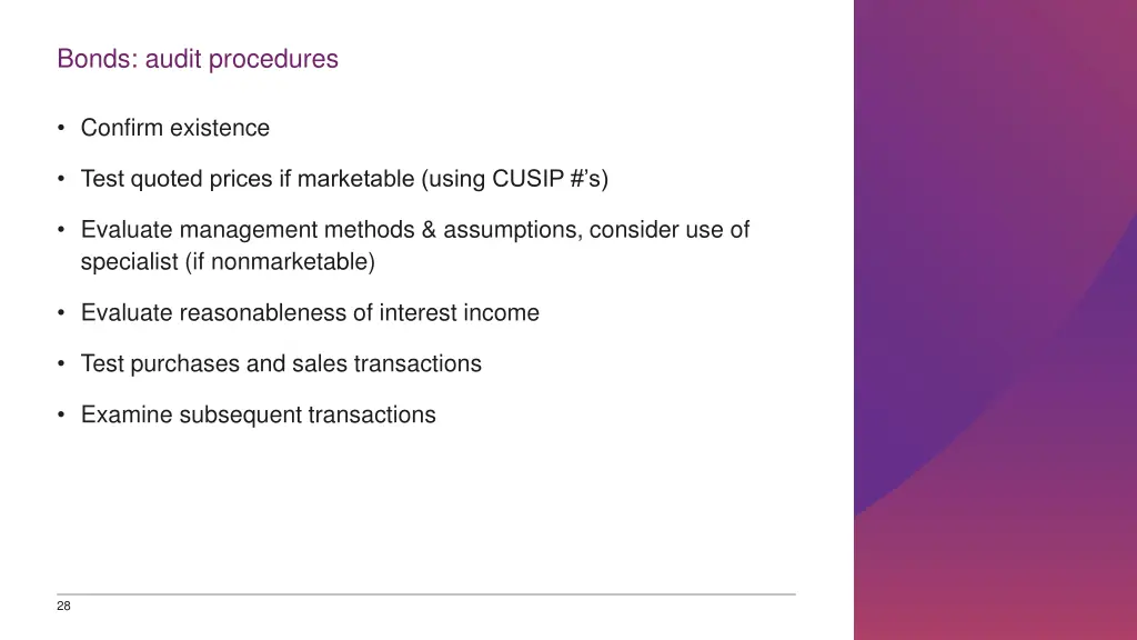 bonds audit procedures