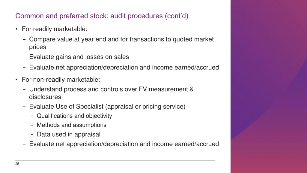 common and preferred stock audit procedures cont d