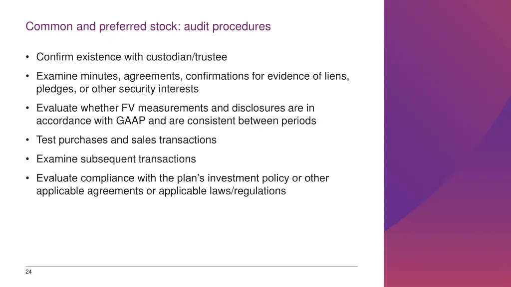 common and preferred stock audit procedures