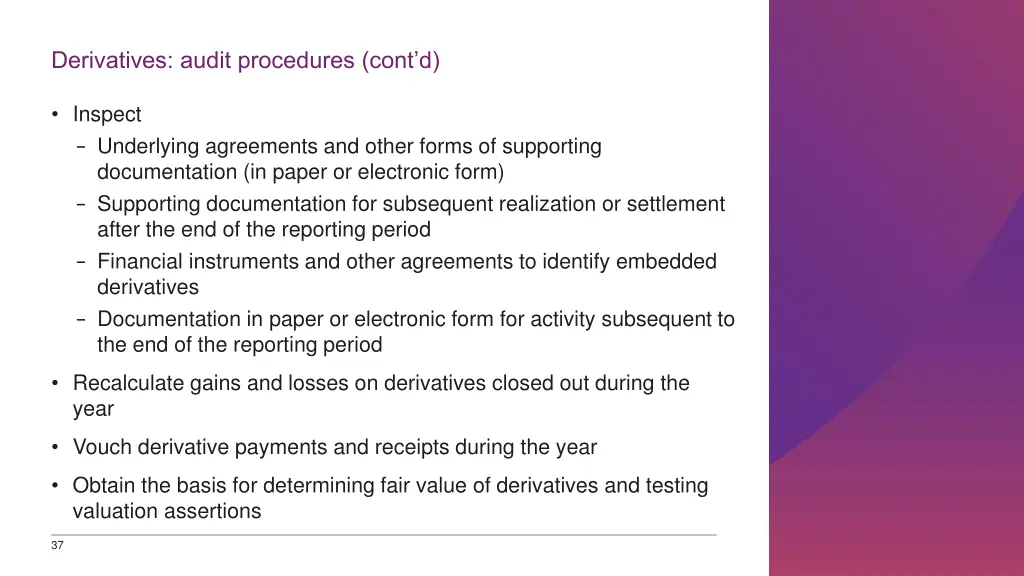 derivatives audit procedures cont d