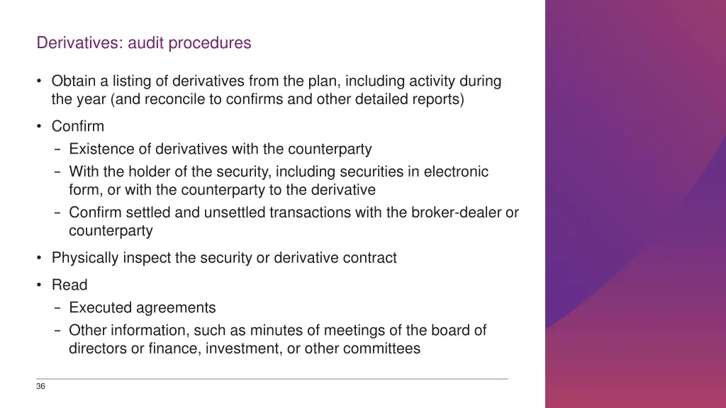 derivatives audit procedures