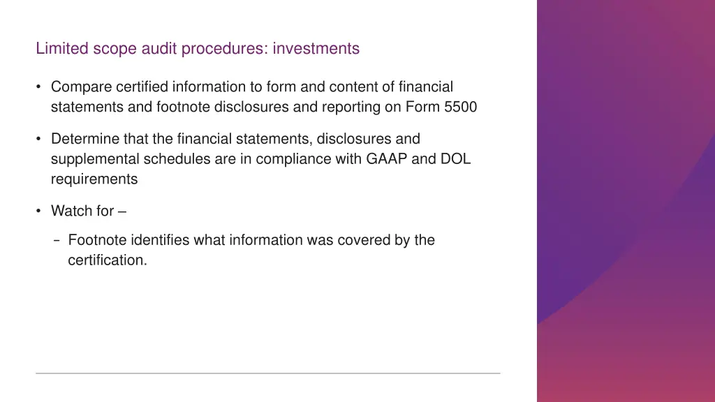 limited scope audit procedures investments