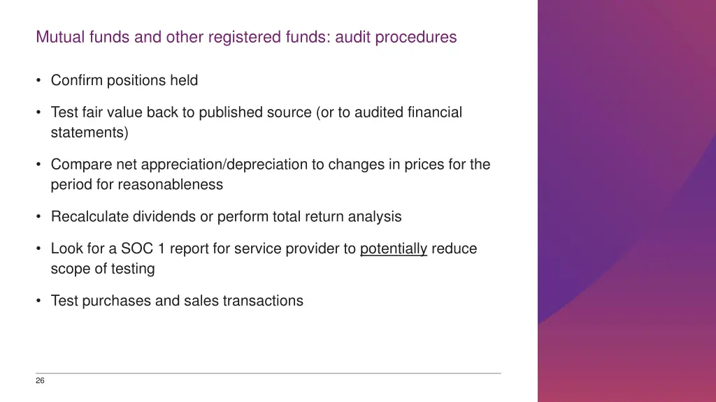 mutual funds and other registered funds audit