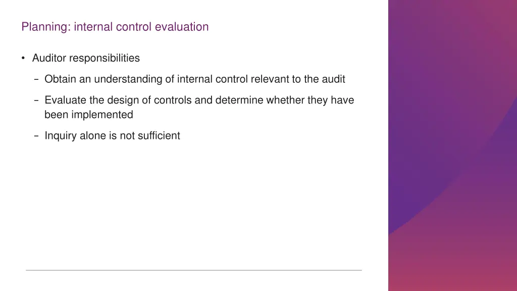 planning internal control evaluation