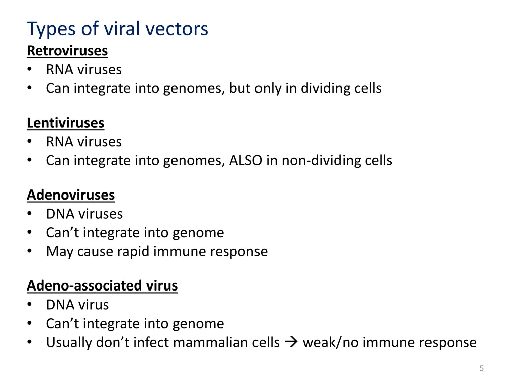 types of viral vectors retroviruses rna viruses