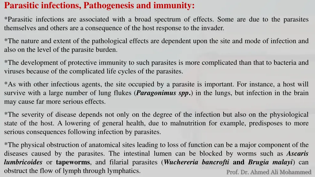 parasitic infections pathogenesis and immunity