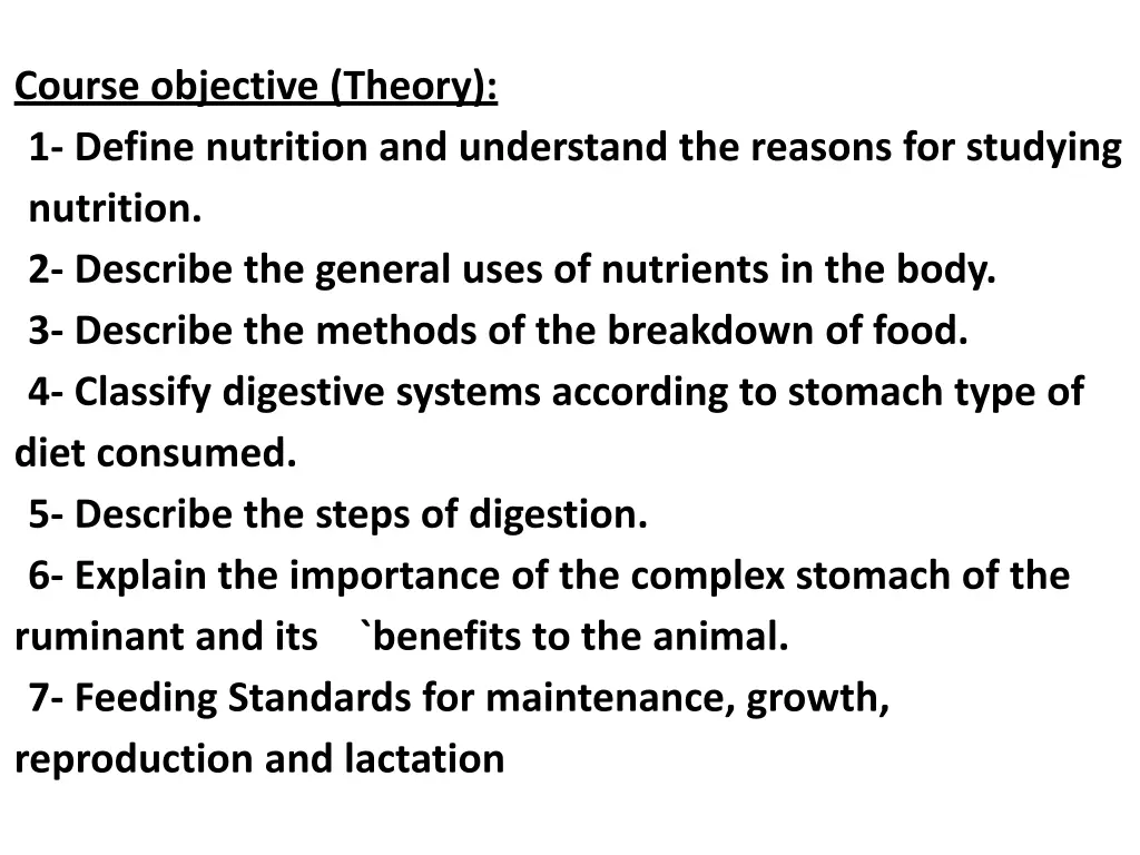 course objective theory 1 define nutrition