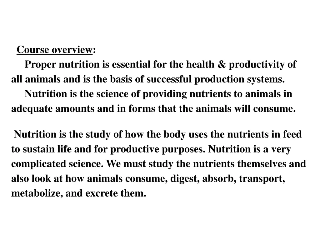 course overview proper nutrition is essential
