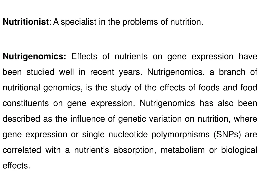 nutritionist a specialist in the problems
