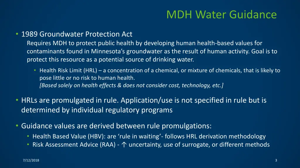mdh water guidance