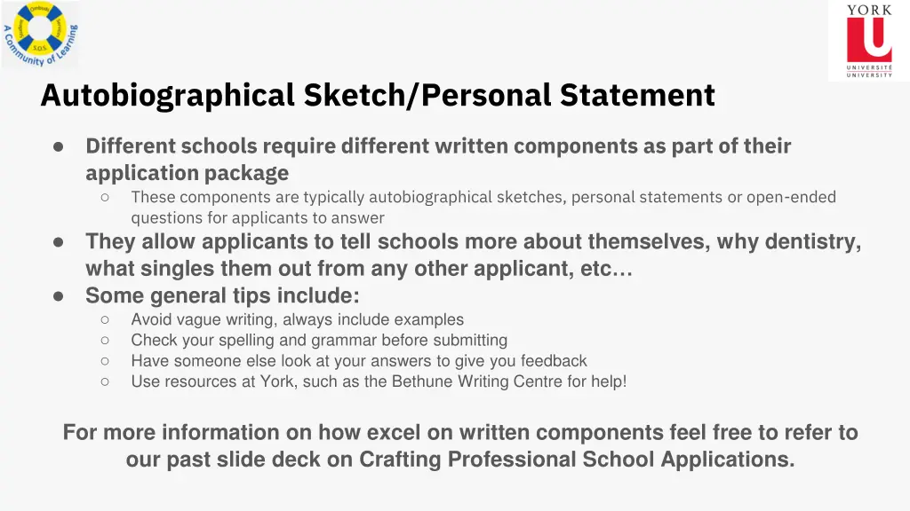 autobiographical sketch personal statement