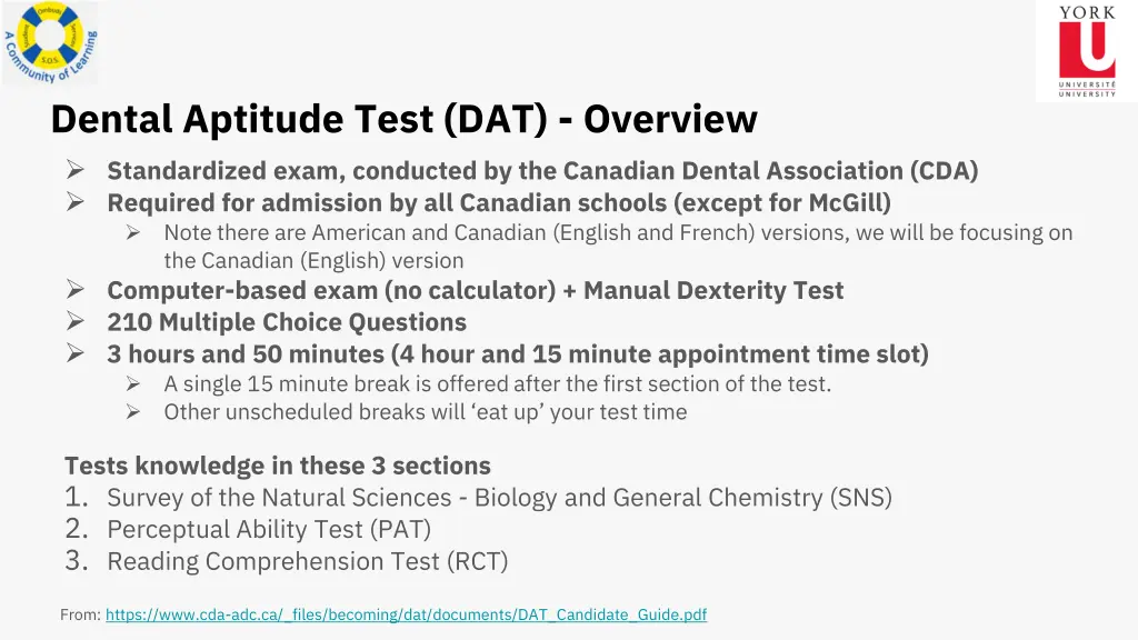 dental aptitude test dat overview standardized