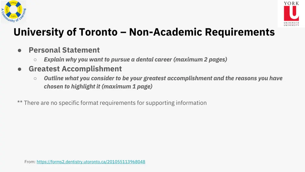 university of toronto non academic requirements