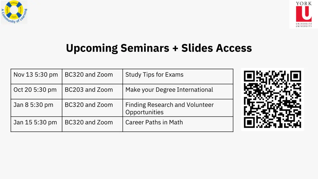 upcoming seminars slides access