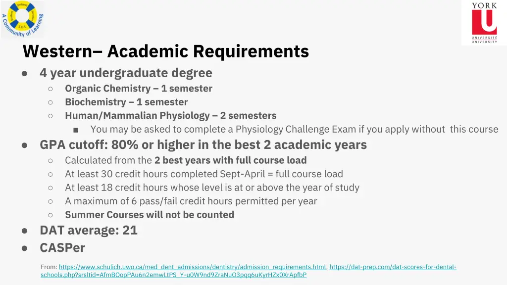 western academic requirements 4 year