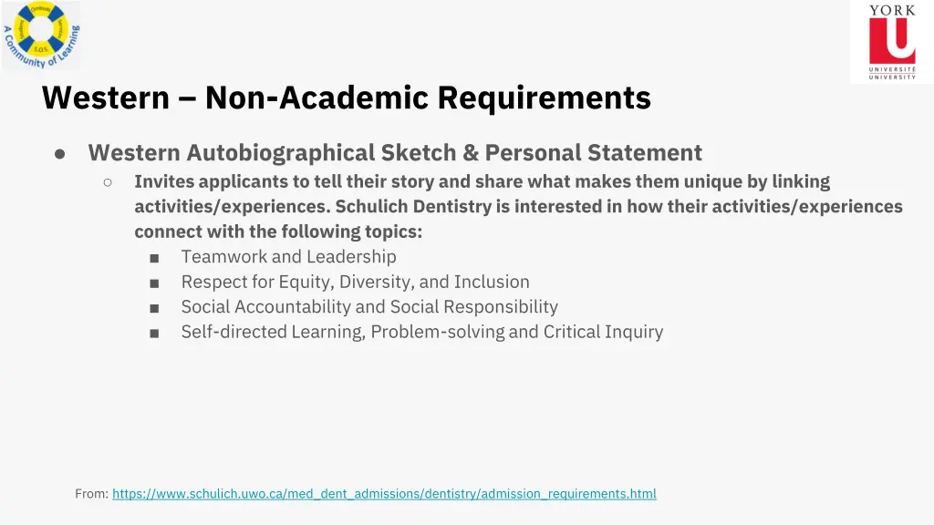 western non academic requirements