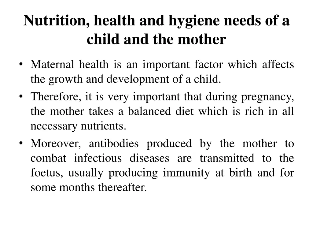 nutrition health and hygiene needs of a child