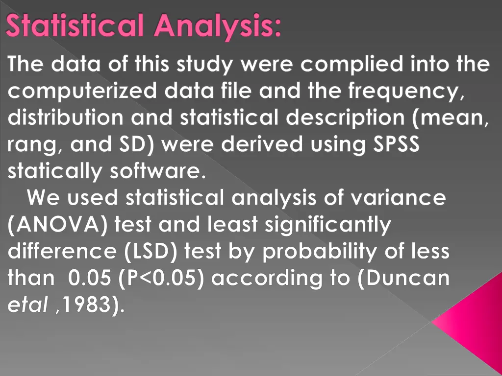 statistical analysis the data of this study were
