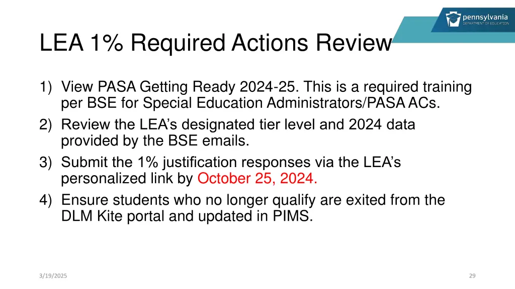 lea 1 required actions review