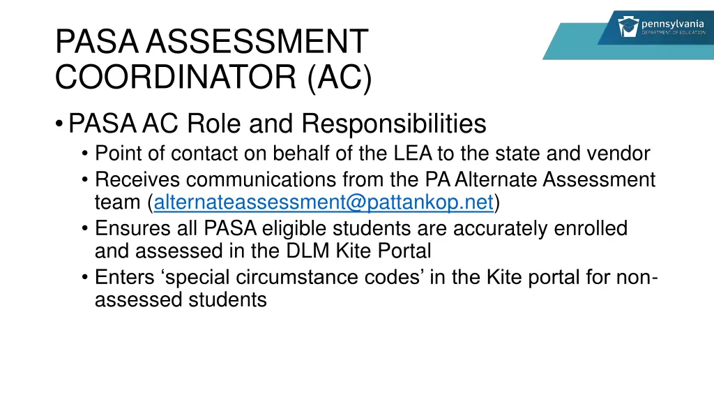 pasa assessment coordinator ac pasa ac role