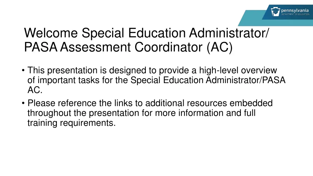 welcome special education administrator pasa