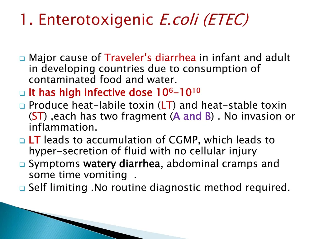 major cause of traveler s diarrhea in infant