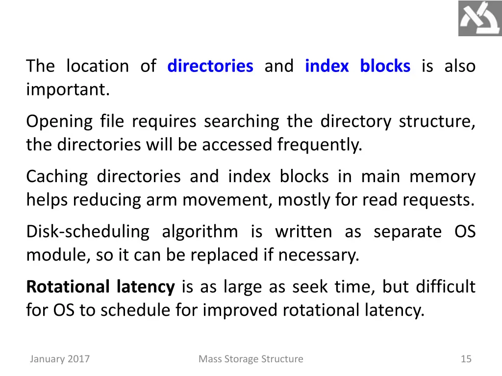 the location of directories and index blocks