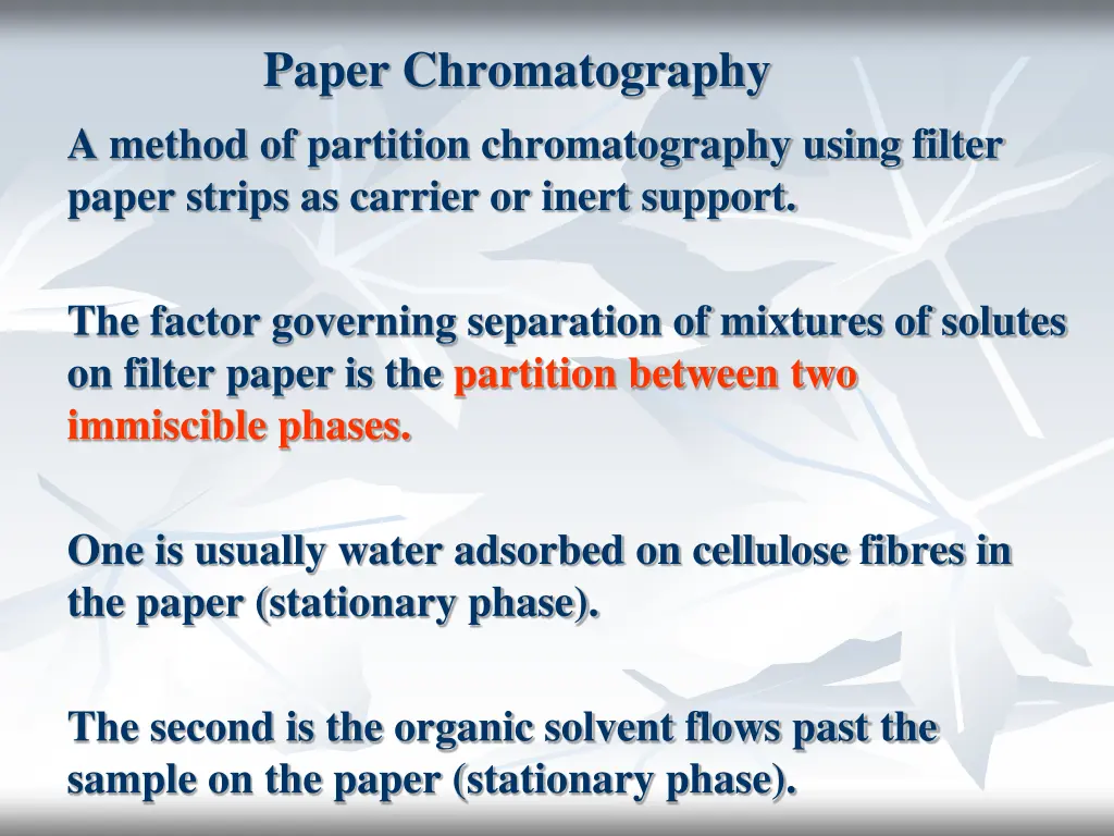 paper chromatography a method of partition