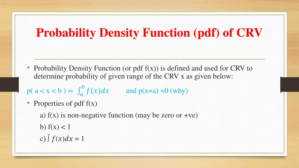 probability density function pdf of crv
