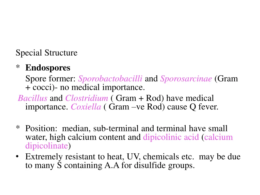special structure endospores spore former