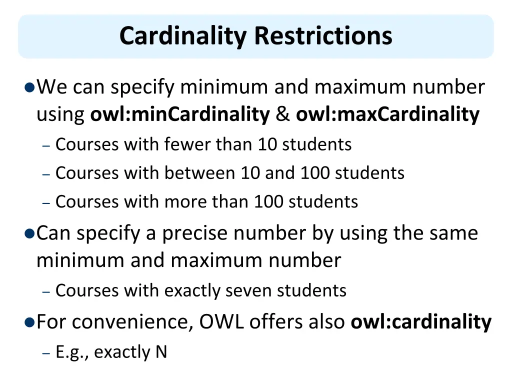cardinality restrictions