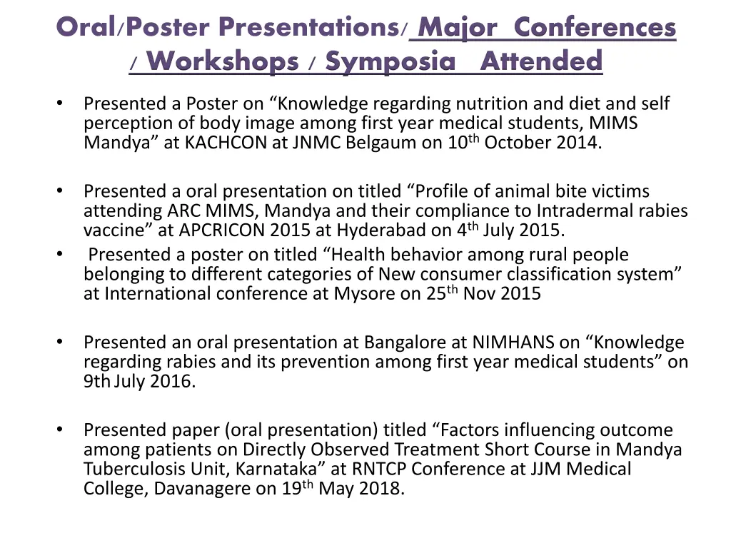 oral poster presentations major conferences