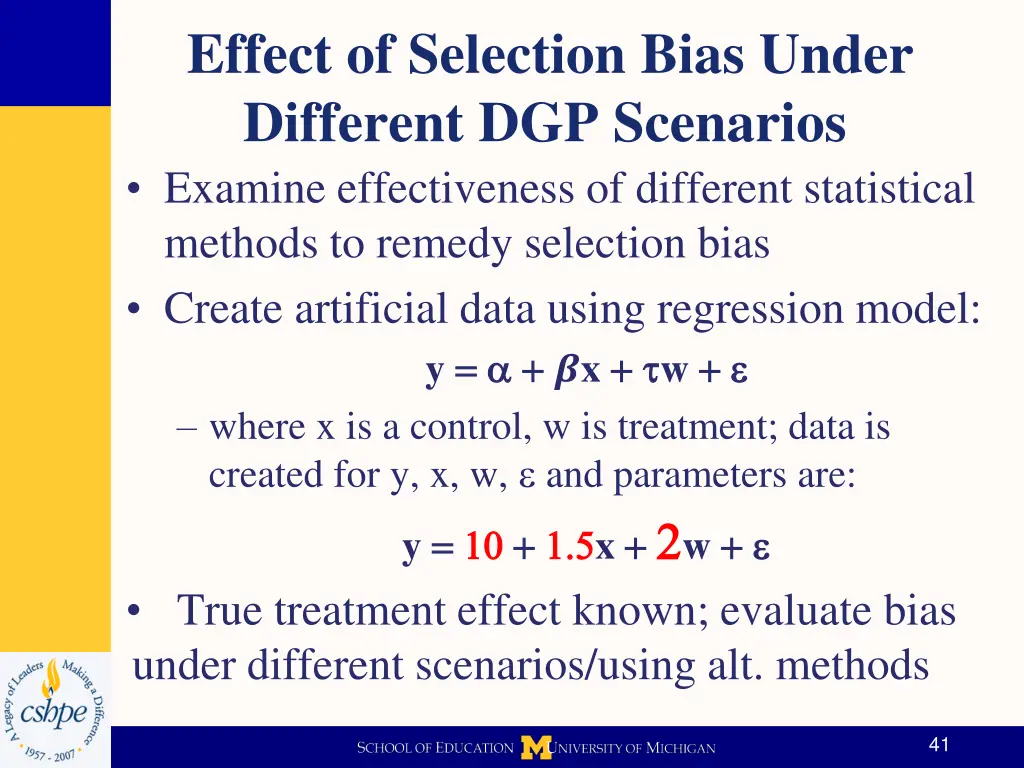 effect of selection bias under different