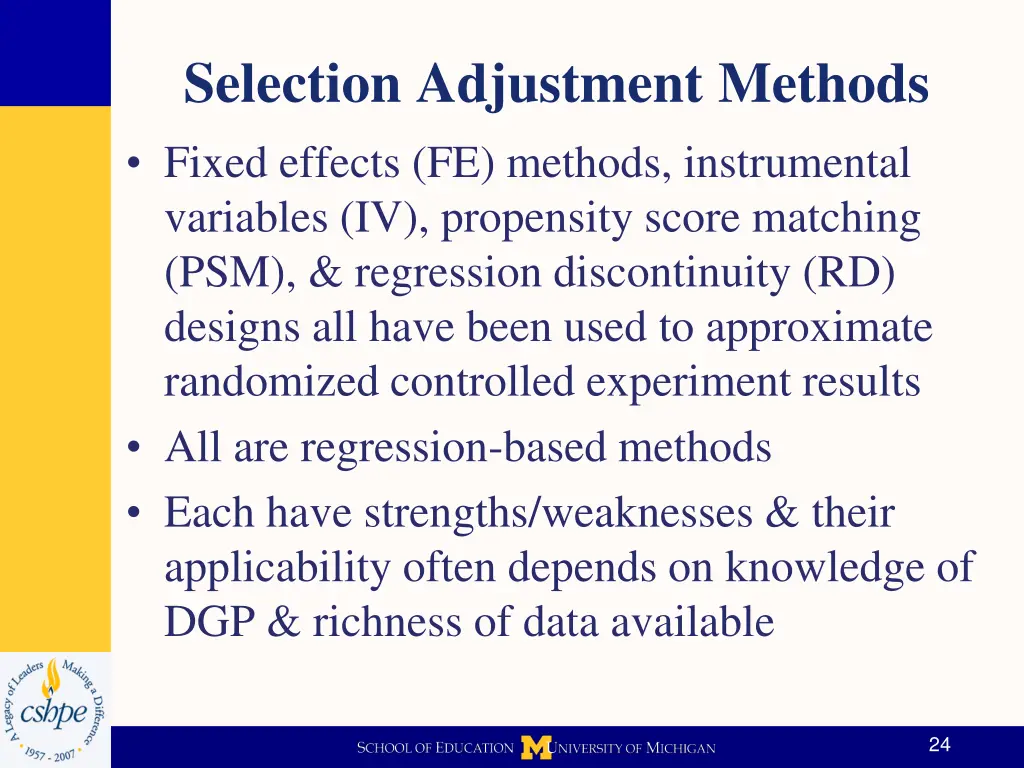 selection adjustment methods fixed effects