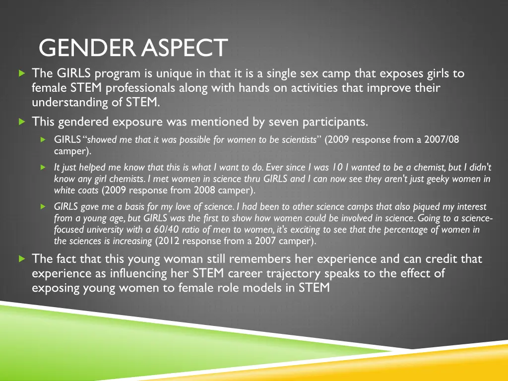 gender aspect the girls program is unique in that