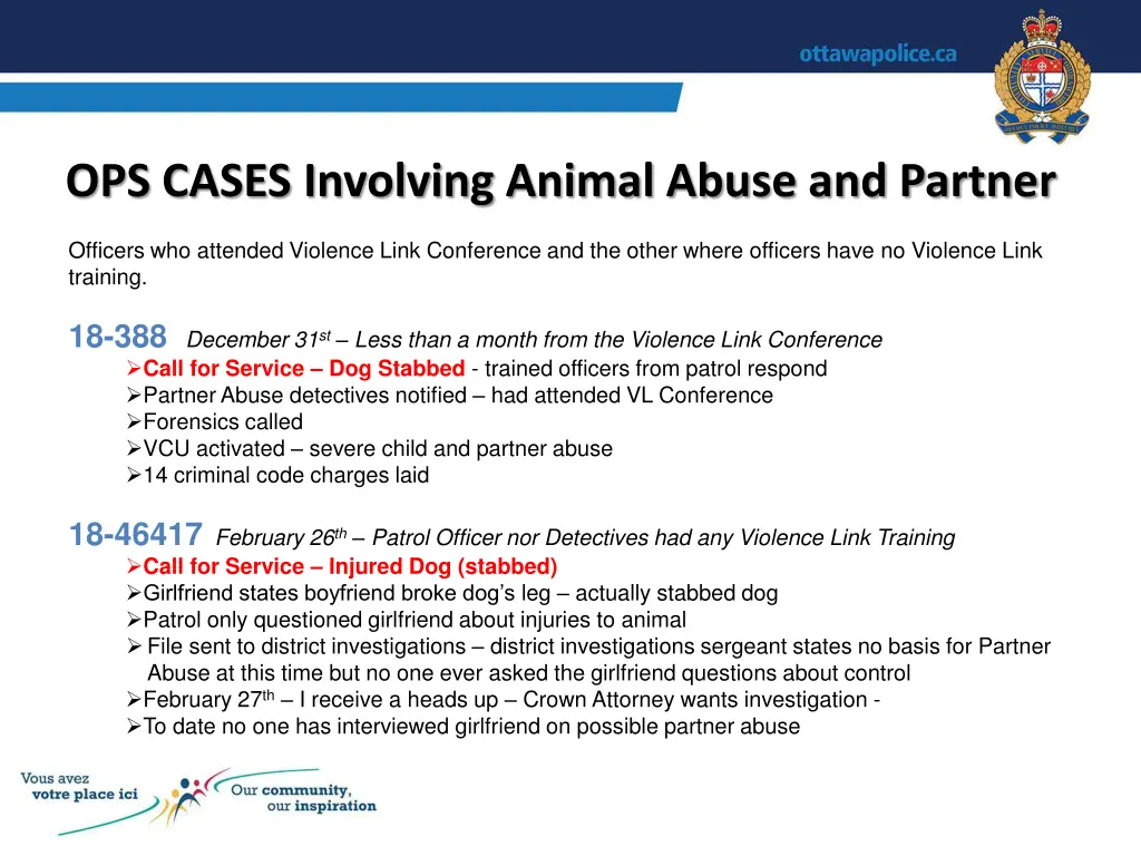 ops cases involving animal abuse and partner