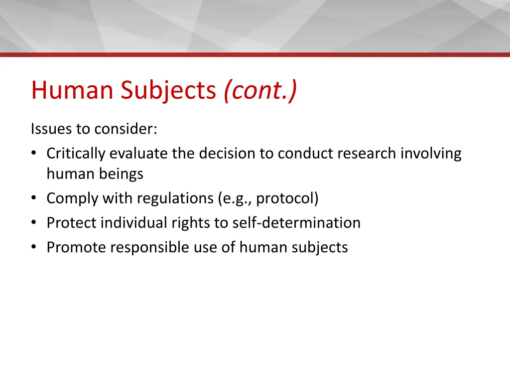 human subjects cont