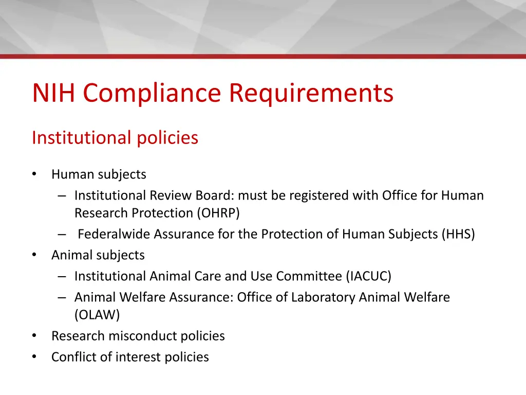 nih compliance requirements