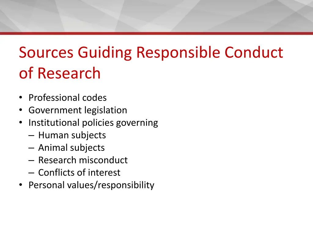 sources guiding responsible conduct of research