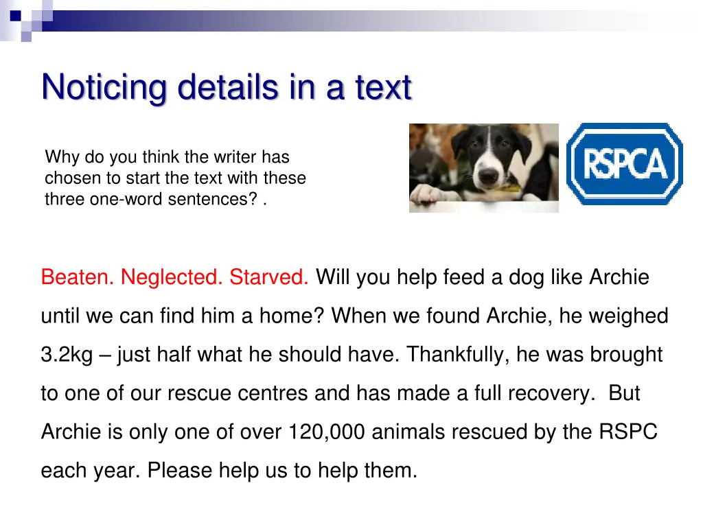 noticing details in a text