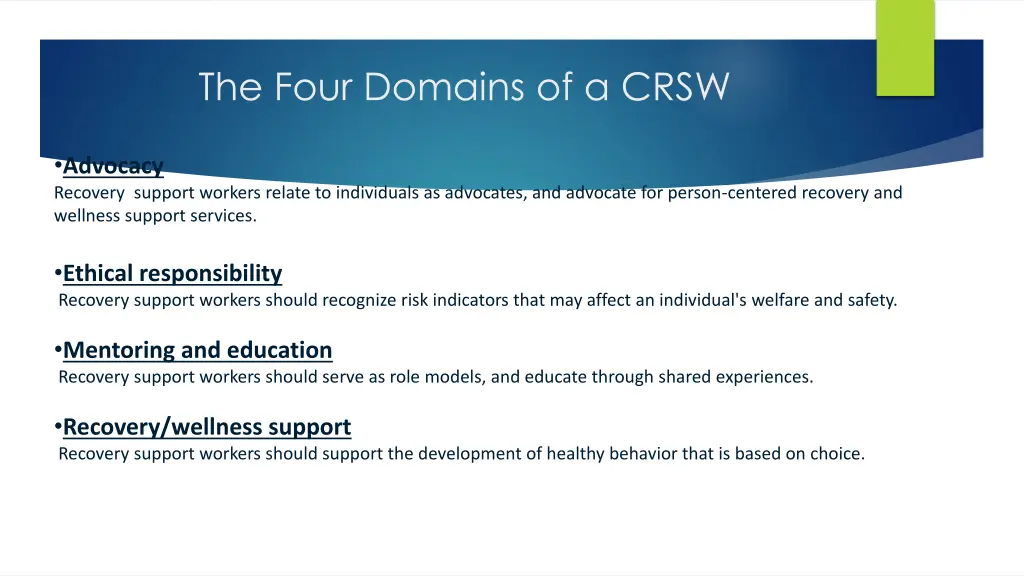 the four domains of a crsw